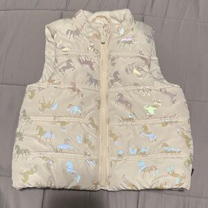 GAP Kids Cream Puffer Vest with Iridescent Unicorns